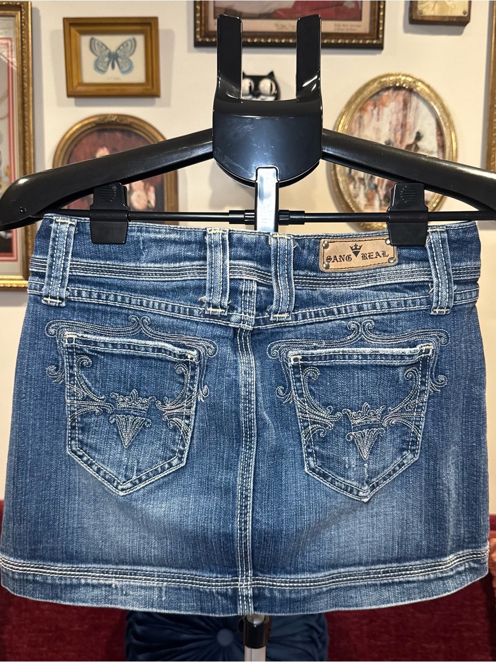 Sang Real Y2K Embroidered Denim Mini Skirt - Blue